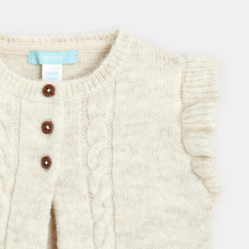 Gilet en maille tricot sans manches blanc bébé fille Beige