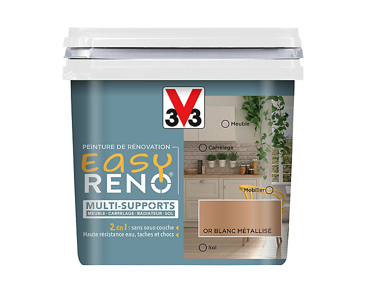 Peinture de rénovation multi-supports V33 Easy Reno or blanc métallisé 0,75L