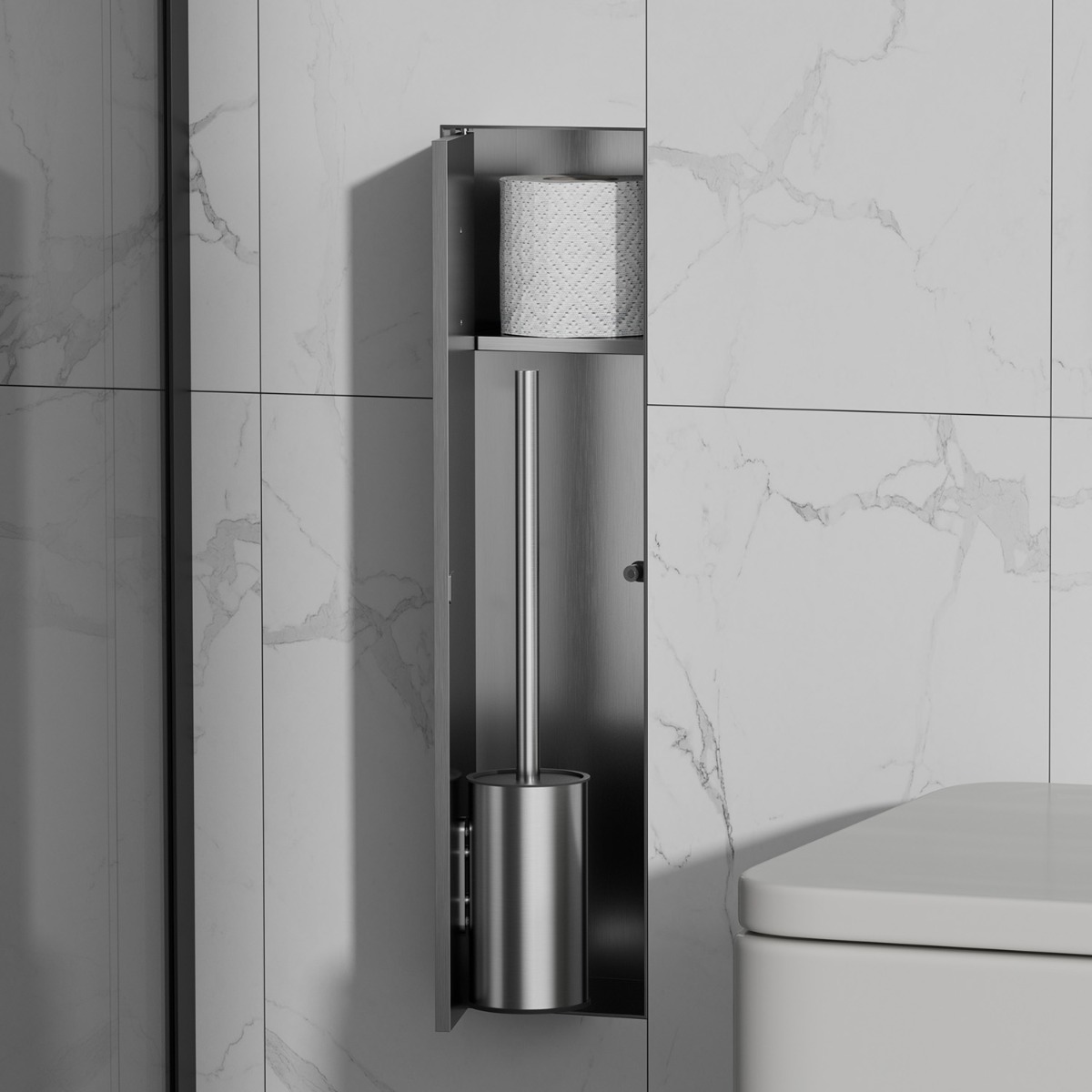 Saniclear Hide inbouw toiletborstel met rolhouder RVS