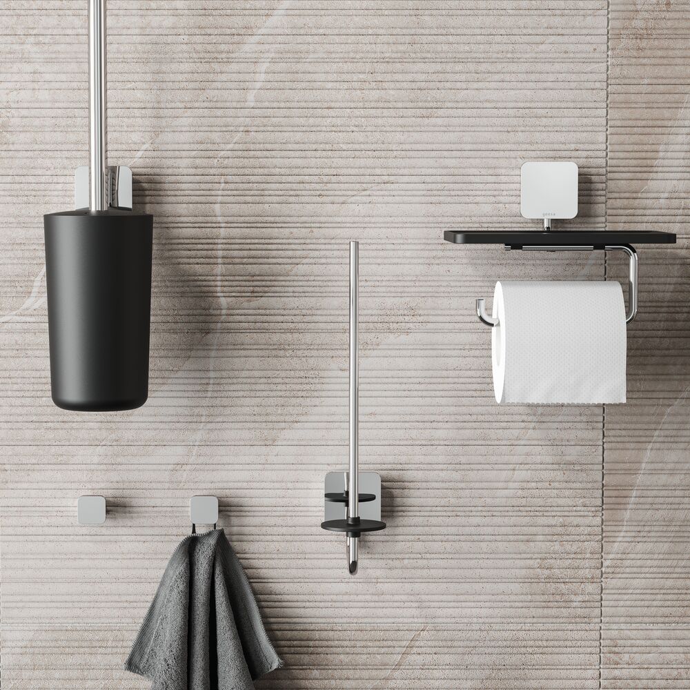 Geesa Topaz toiletrolhouder met planchet zwart/chroom
