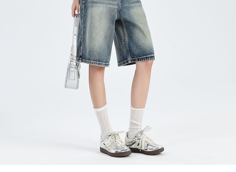 Magimomo - Denim shorts met hoge taille en wijde pijpen