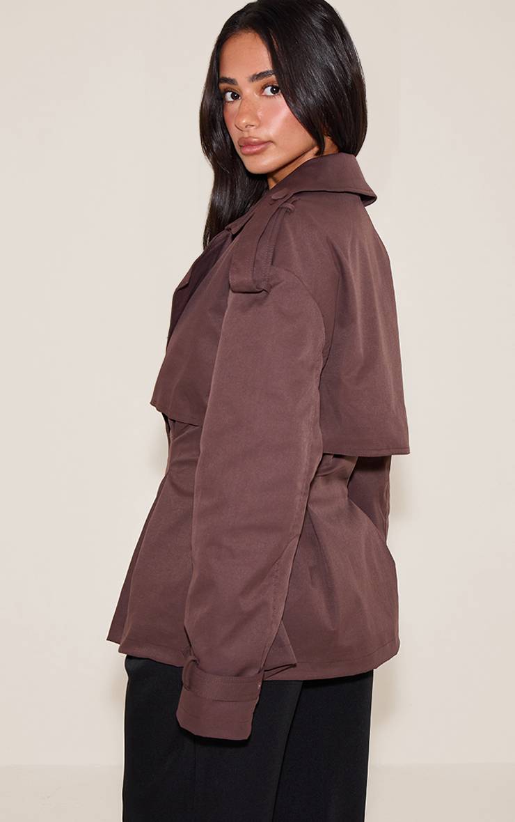 Chocolat Trench-coat Court Cintré À La Taille Avec Ceinture Petite Taille