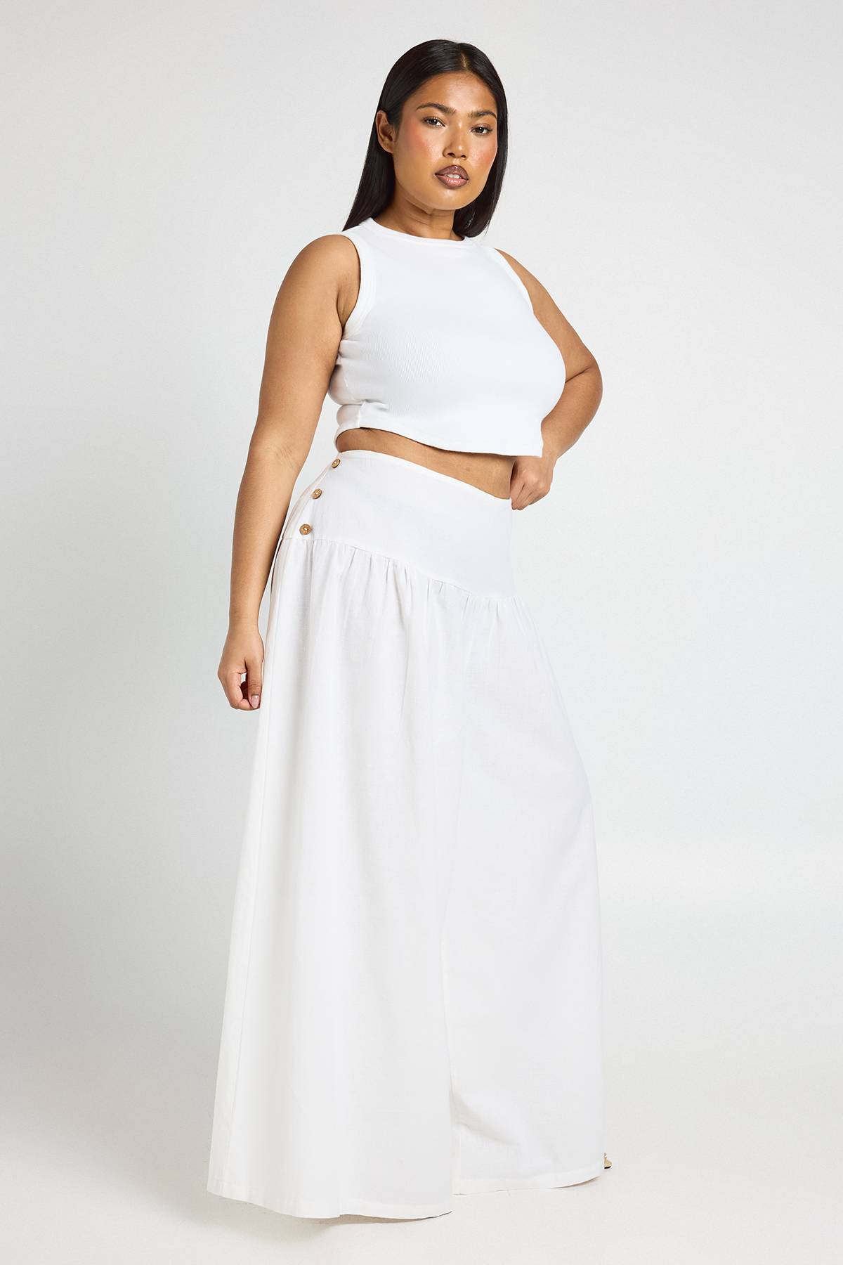 boohoo Pantalon Grande Taille À Jambes Ultra Larges Effet Lin