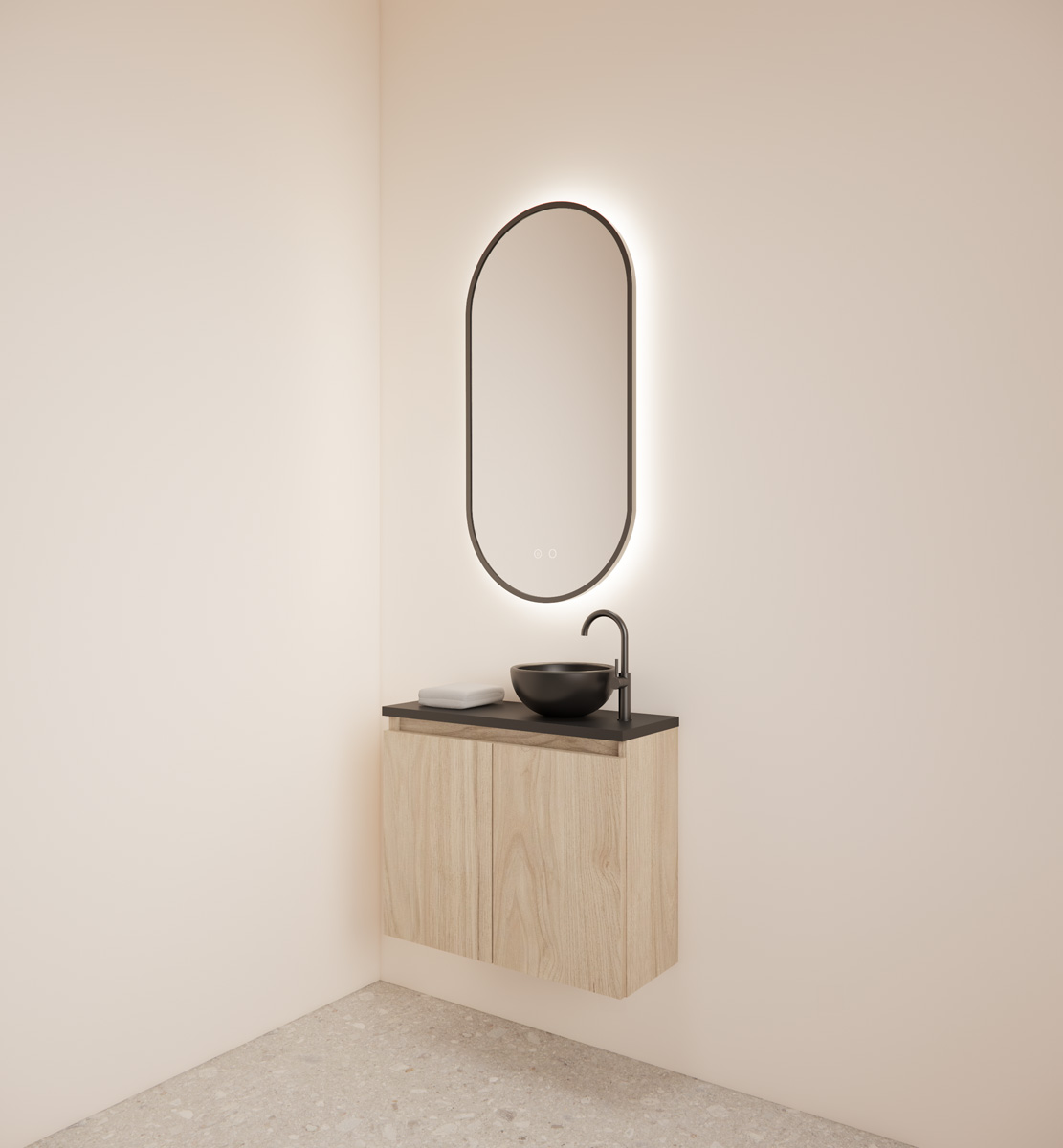 Gliss Design Echo toiletmeubel 60cm kastanje met toppaneel zwart mat