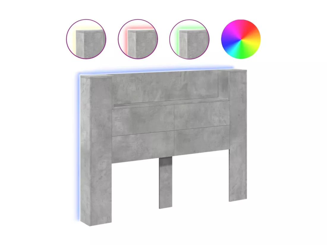 Armoire tête de lit avec LED gris béton 140x16,5x103,5 cm