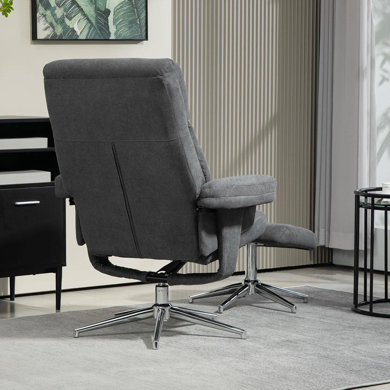 HOMCOM Relaxsessel mit Hocker, Fernsehsessel mit Liegefunktion Polstersessel für Wohnzimmer, Schlafzimmer, Samt, Dunkelgrau