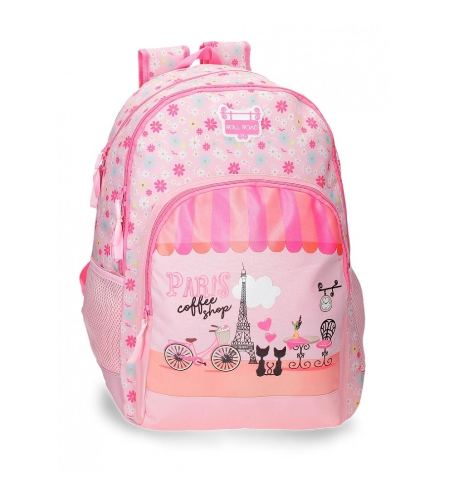 Roll Road Mochila Escolar Roll Road Coffee shop Dos Compartimentos adaptable a carro rosa