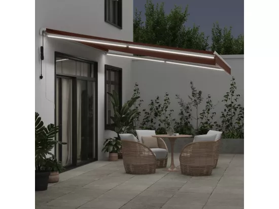 Auvent rétractable automatique avec LED marron 450x350 cm