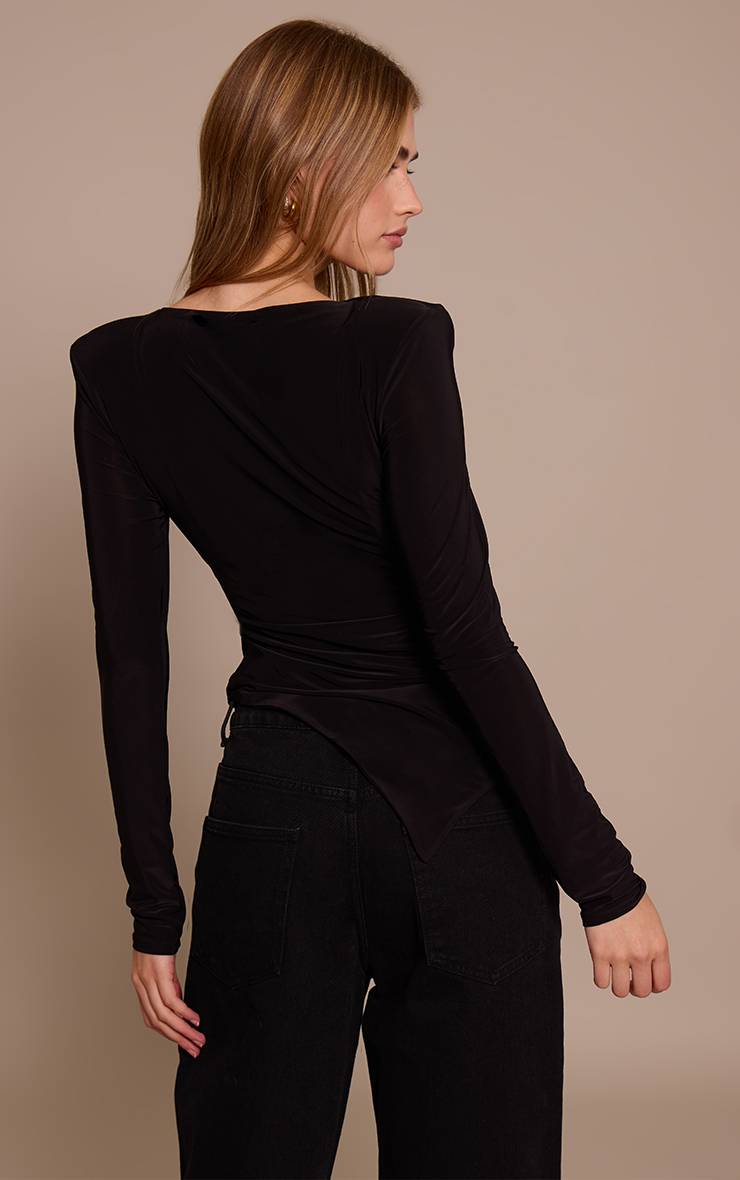 Noir Haut Asymétrique À Épaulettes En Tissu Slinky Double Couche