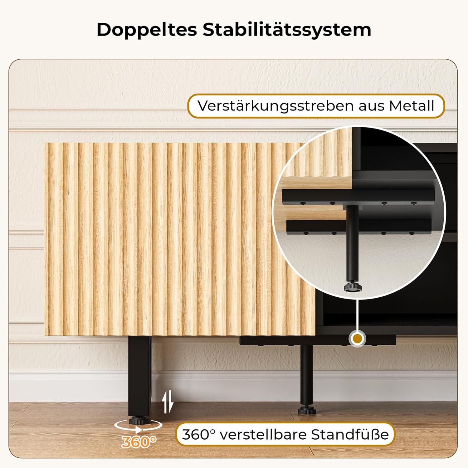 IRONCK TV Schrank 180cm Lowboard für Fernseher bis zu 65/75/80 Zoll, Fernsehtisch mit 2 Türen 3 offenen Fächern, Fernsehschrank Holz, Modern TV Board für Wohnzimmer, Schlafzimmer (Schwarz/Eiche)