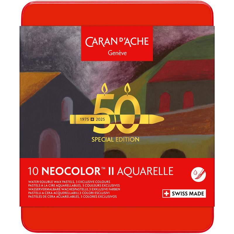 Caran d'Ache Wachsmalstifte Neocolor II Aquarelle, Dunkel, 10 Stück - 50 Jahre, assortiert
