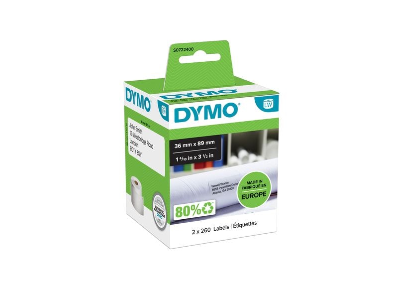 DYMO Etikettenrolle Thermo Direct 36 x 89 mm 2 Rollen à 260 Etiketten, weiss
