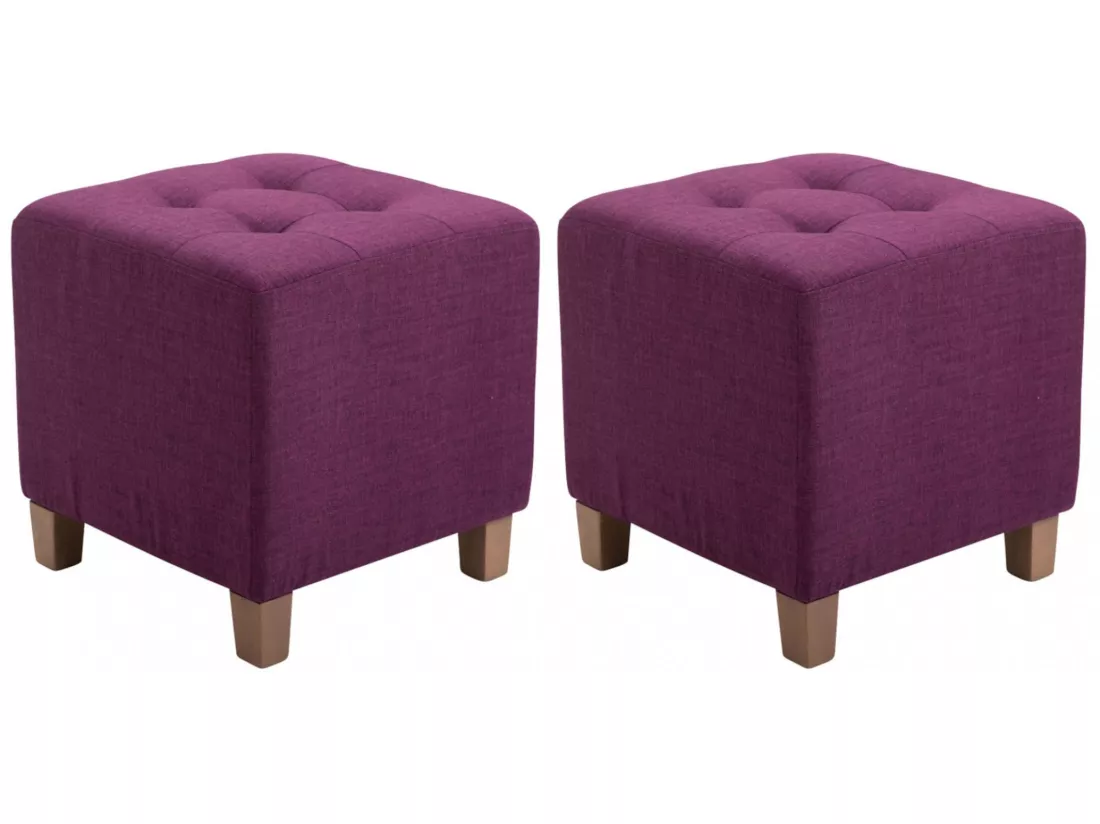 Lot de 2 Tabouret - Tissu & Bois - Violet - Pharao