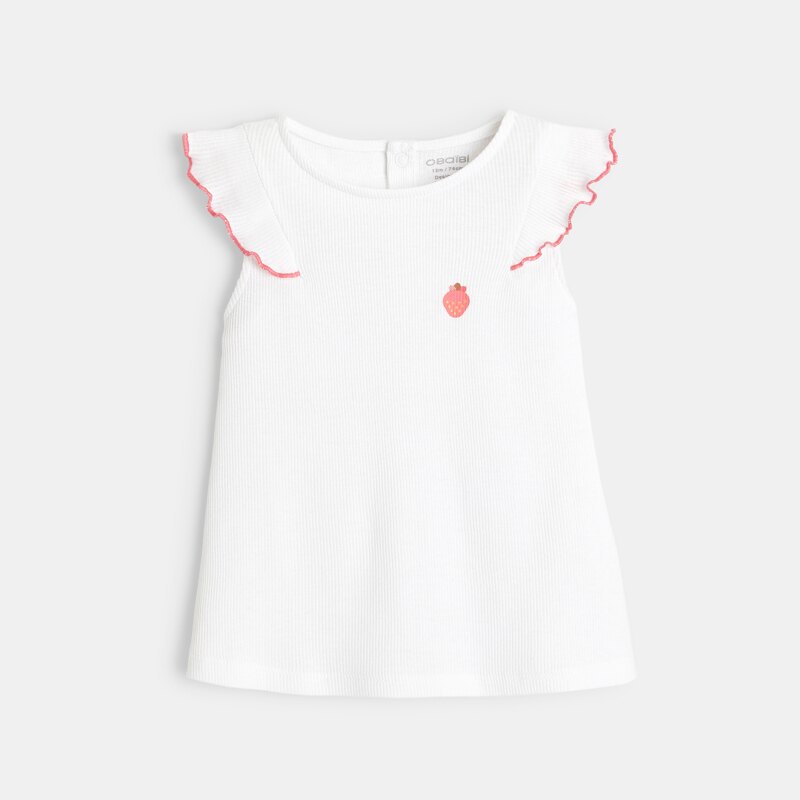 Débardeur maille côtelée à volants blanc bébé fille Blanc