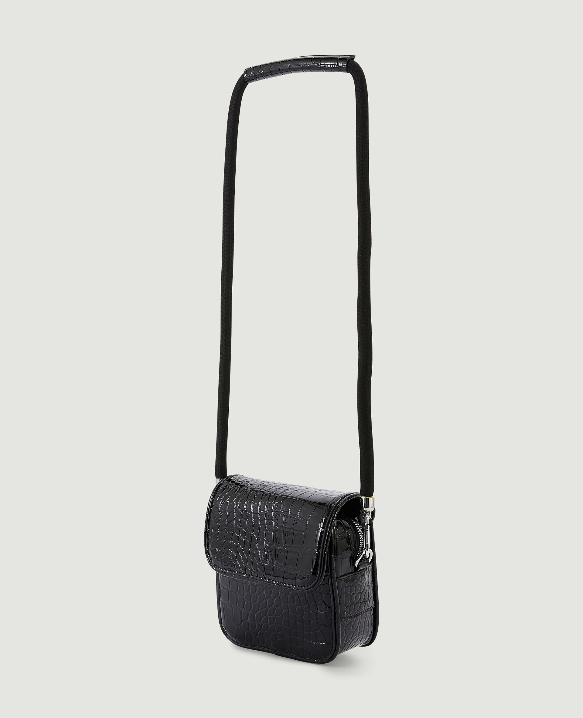 Sac boxy effet croco verni - Noir