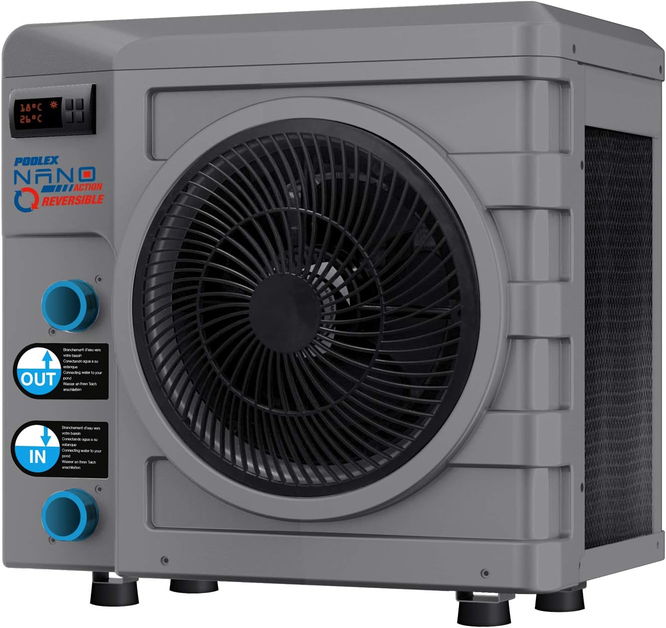 POOLEX - Nano Action 5R – PC-NANO-A5R – Wärmepumpe für kleine Schwimmbecken, 990 W, Volumen des Teiches von 20 bis 35 m³, Grau