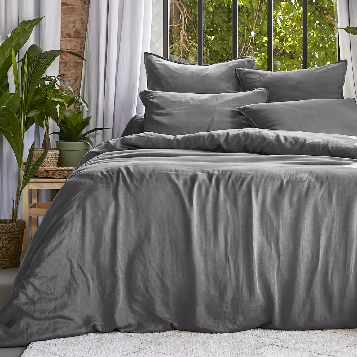 Housse de couette lyocell Tencel™ lavé (280 x 240 cm) Olivia Gris granit
