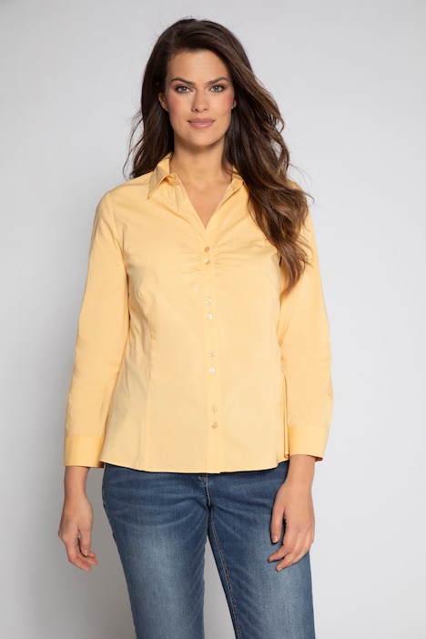 Bluse, offener Hemdkragen, Raffung, Langarm