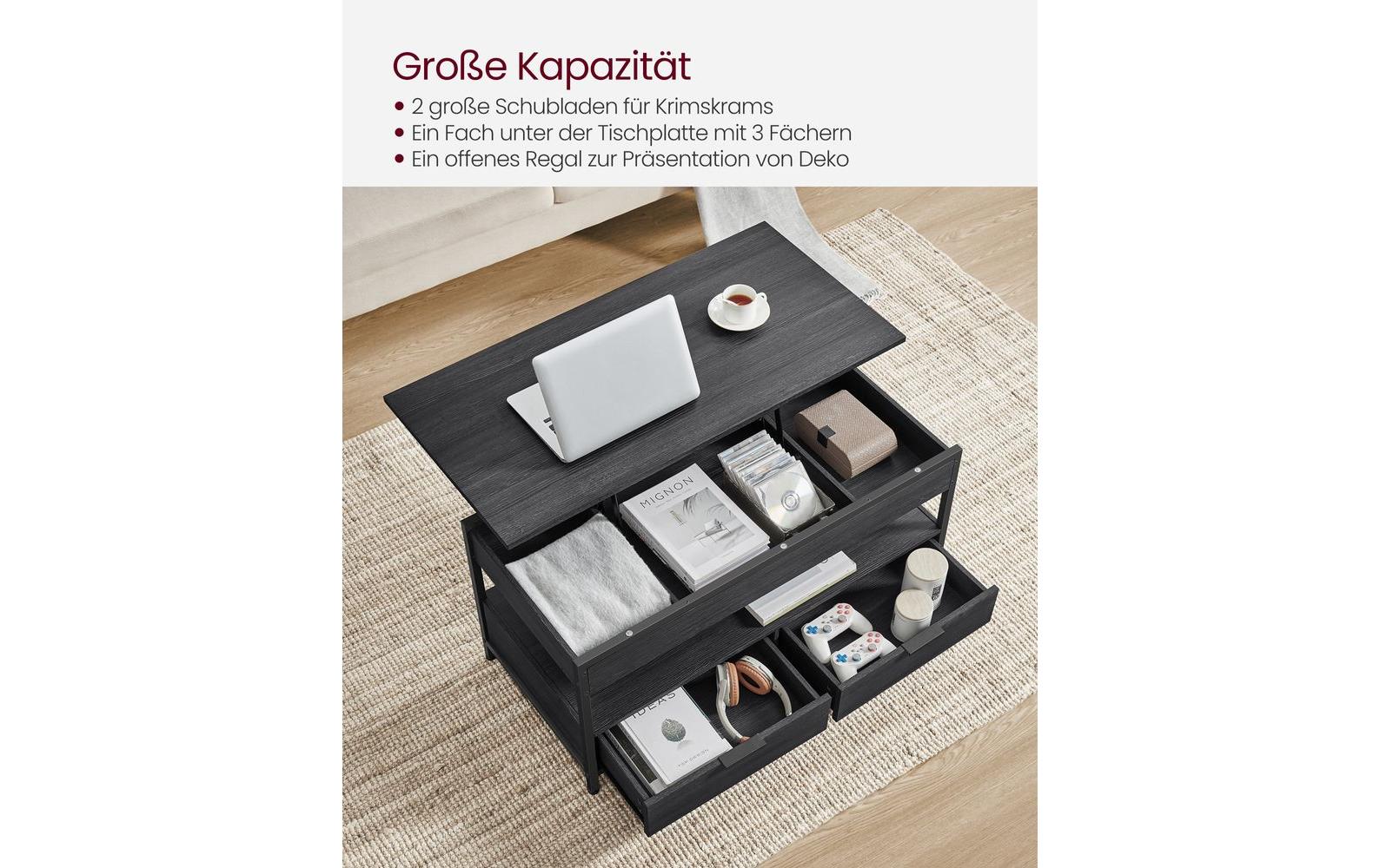 Couchtisch 100 x 50 cm, Schwarz<br>Wohnzimmertisch mit Schubladen