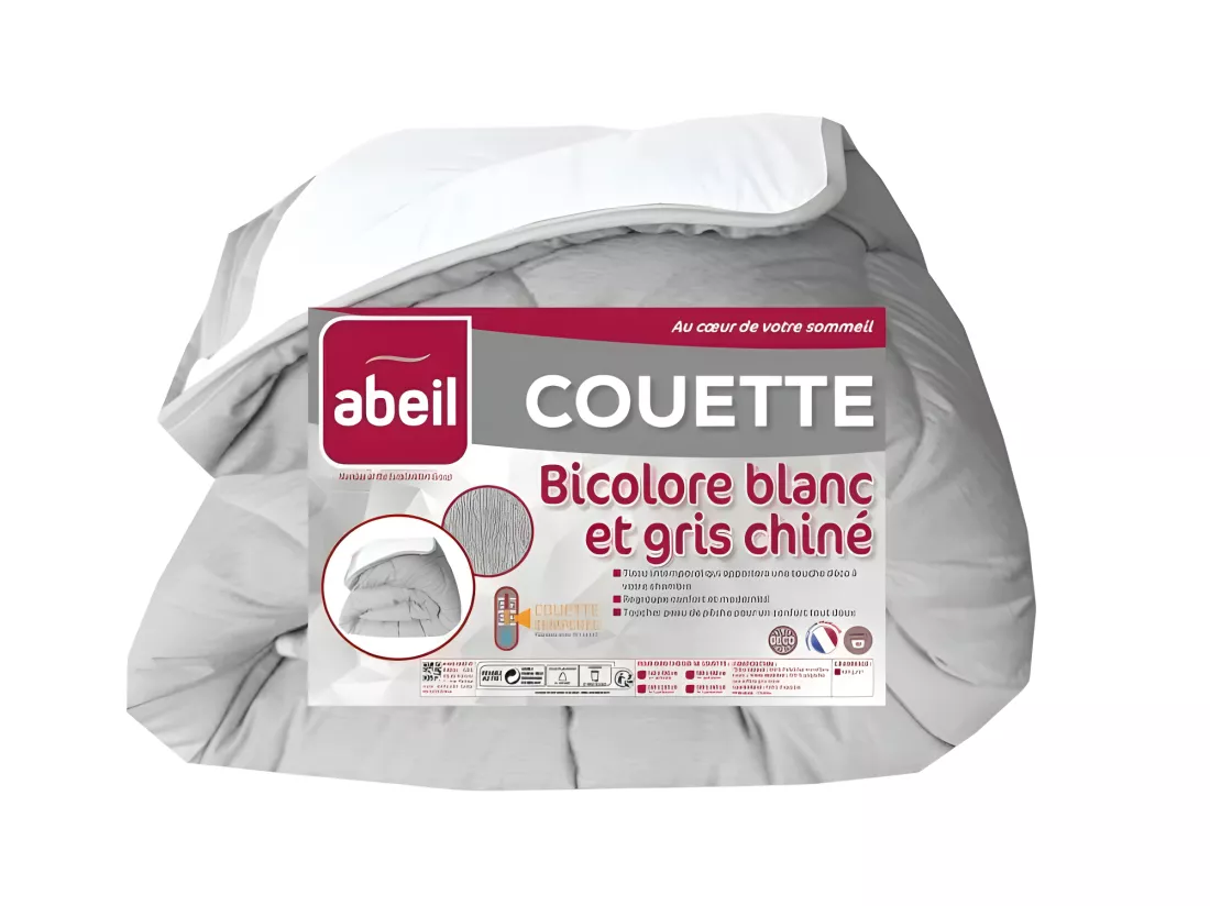 ABEIL Couette temperee BICOLORE 220x240cm - Blanc + Gris chine