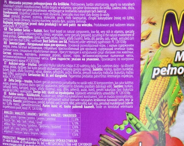 Megan 5906485082089, Matbit, 1,5 kg, Hamster, Kanin, granules, barley, wheat, sunflower seeds, peas, carob, corn crisps, parsley, red beet, dried...,