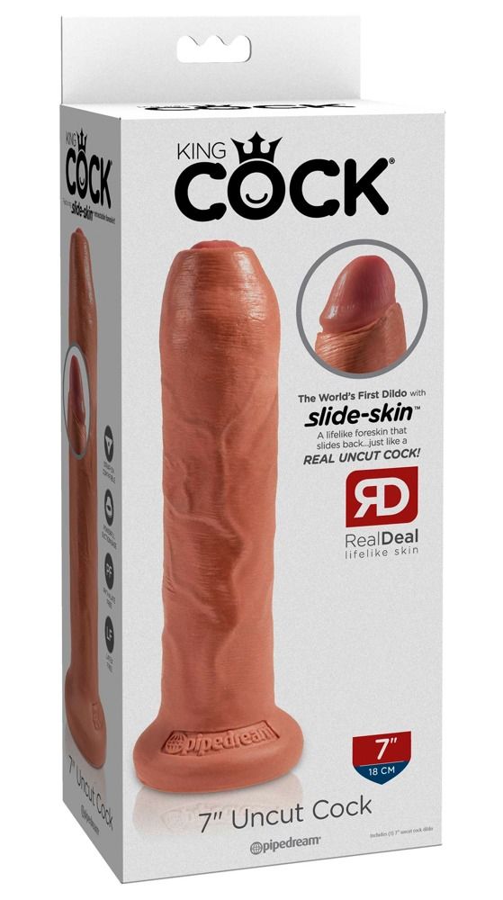 Naturdildo 7'' mit beweglicher Vorhaut, King Cock