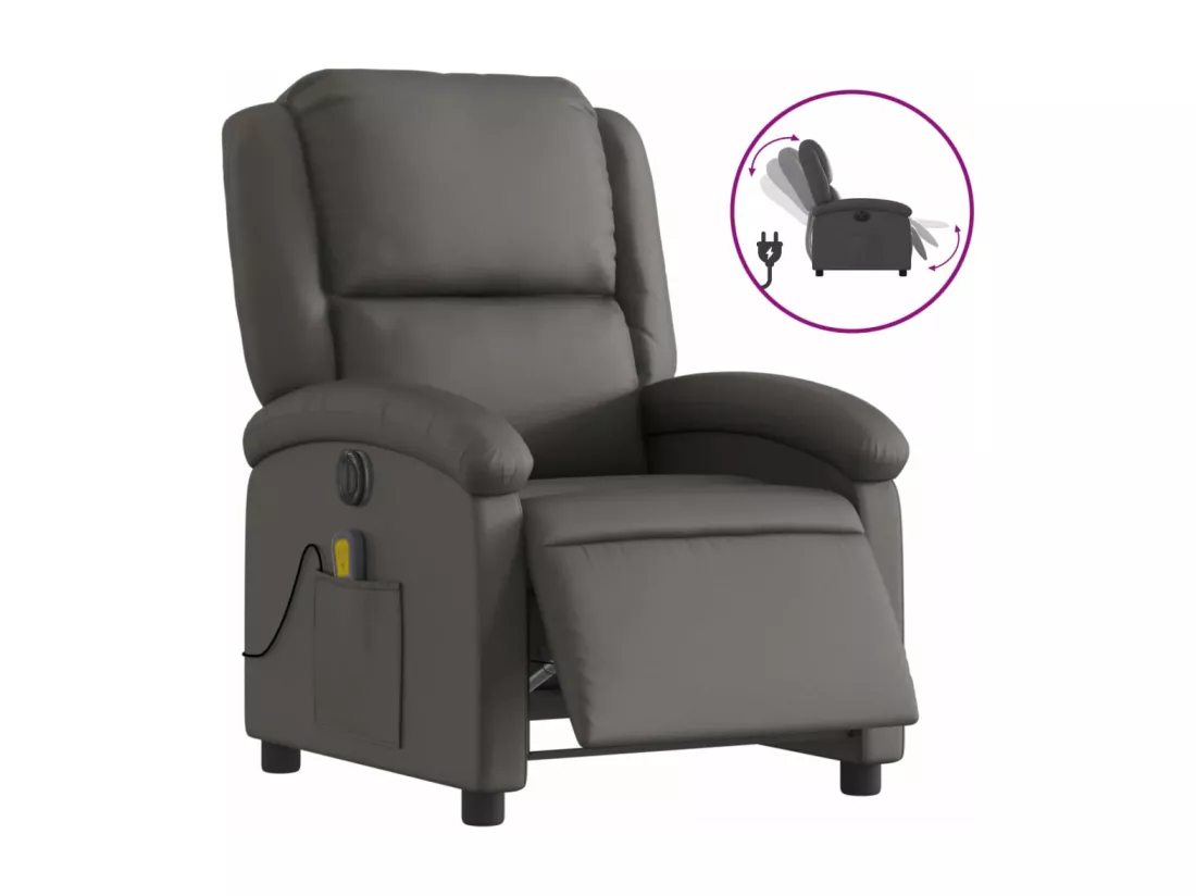 Fauteuil inclinable électrique gris cuir véritable