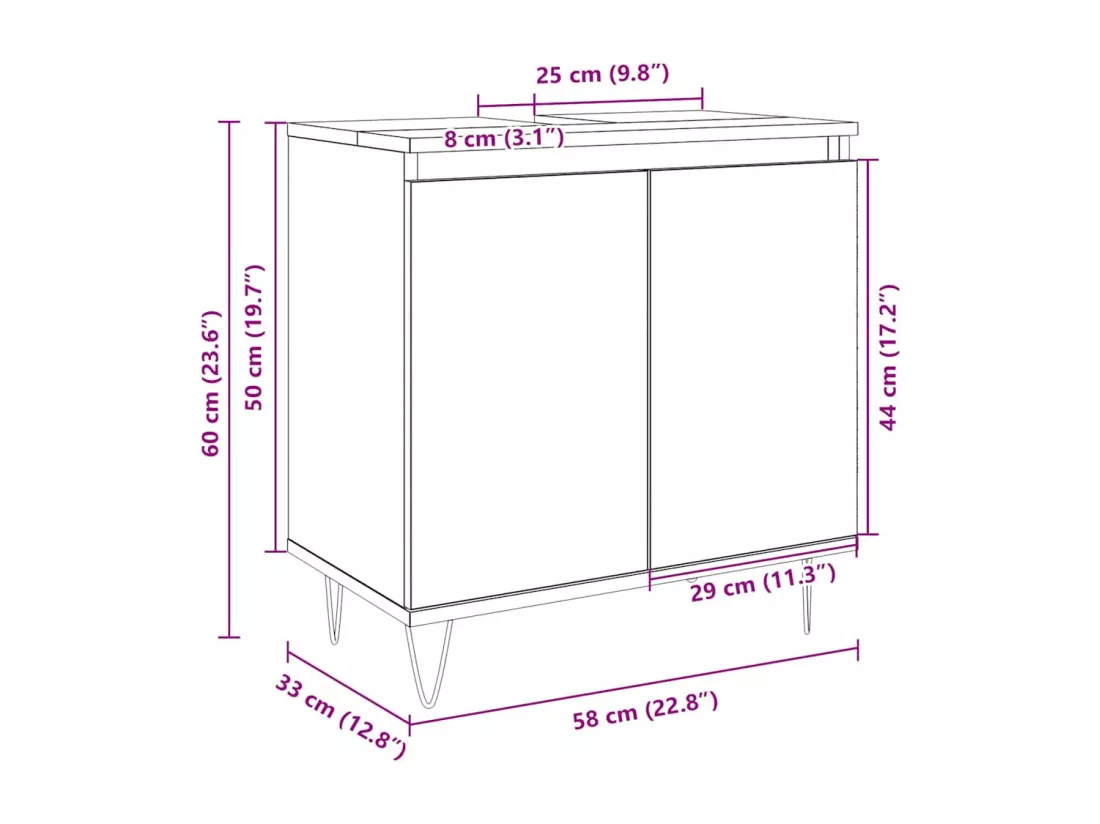 Armoire de bain chêne sonoma 58x33x60 cm bois d'ingénierie
