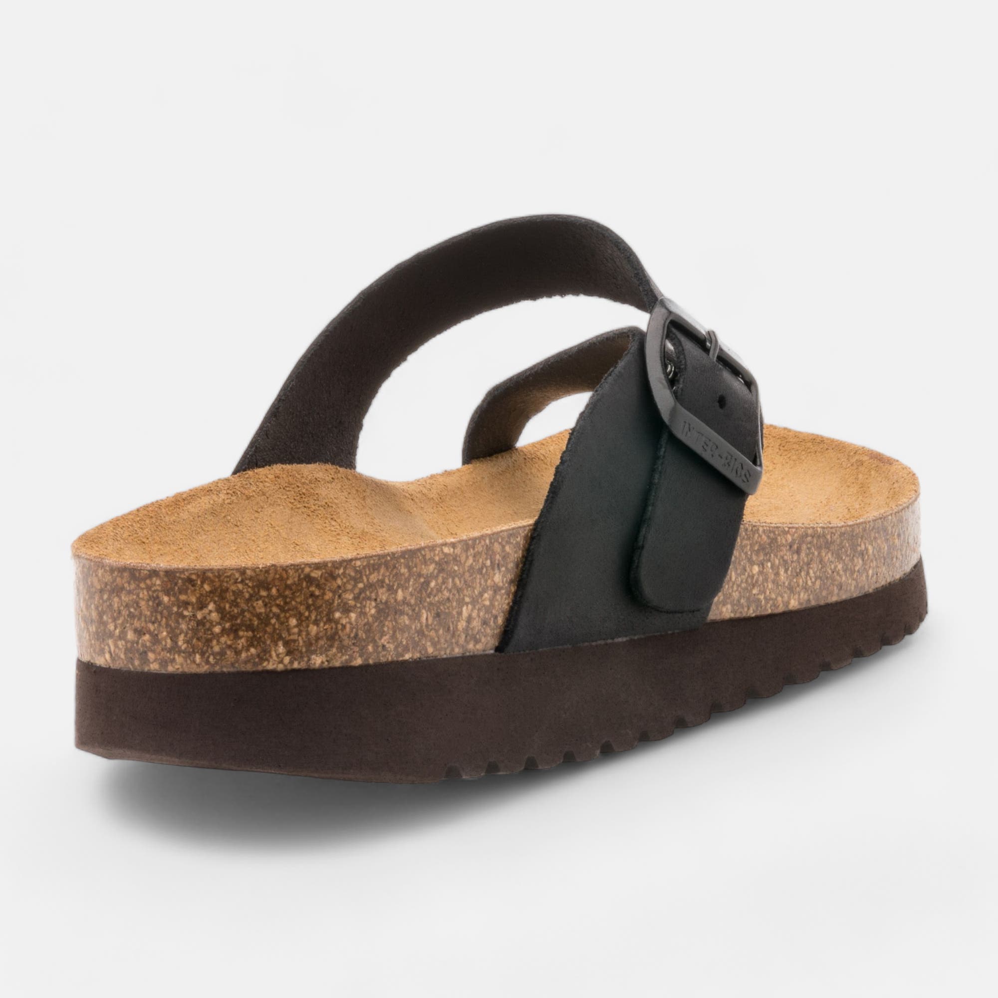 Mules semelle liège Femme en cuir noir