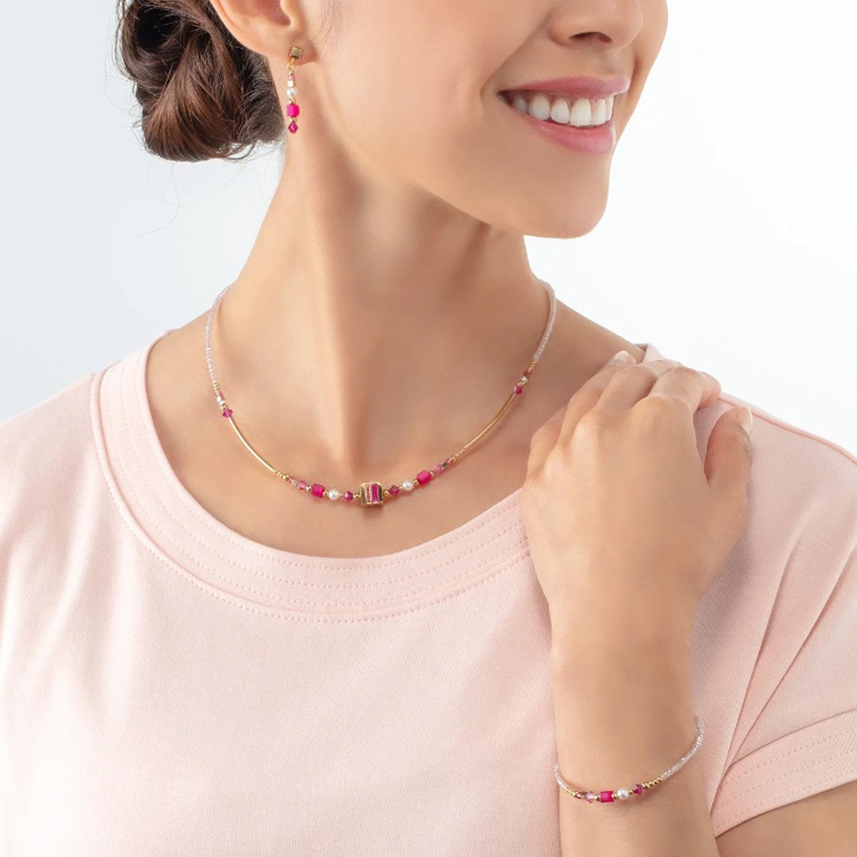 Collier Coeur de Lion  Square Stripes dorémagenta