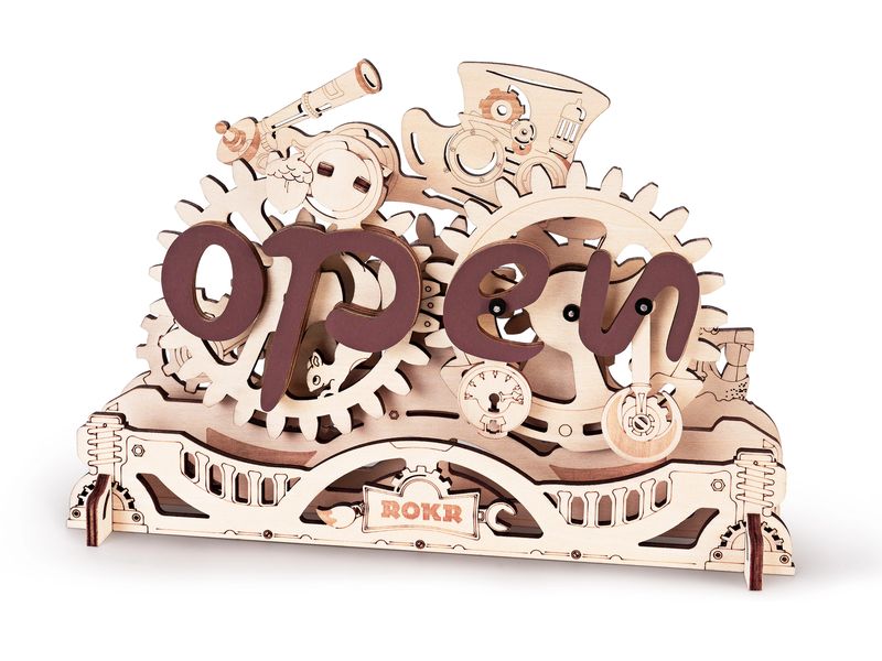 RoboTime Bausatz Open Closed Schild 3D-Puzzle aus lasergeschnittenen Holzteilen