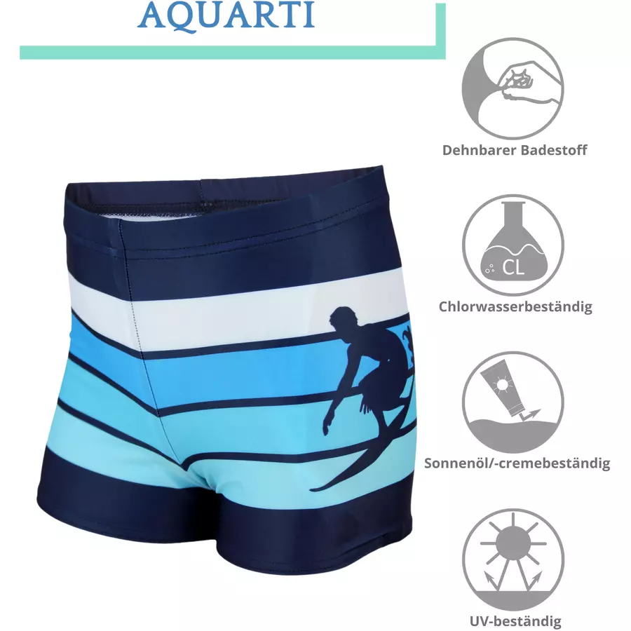 Aquarti Jungen Badehose Gestreift mit Motiven hellblau