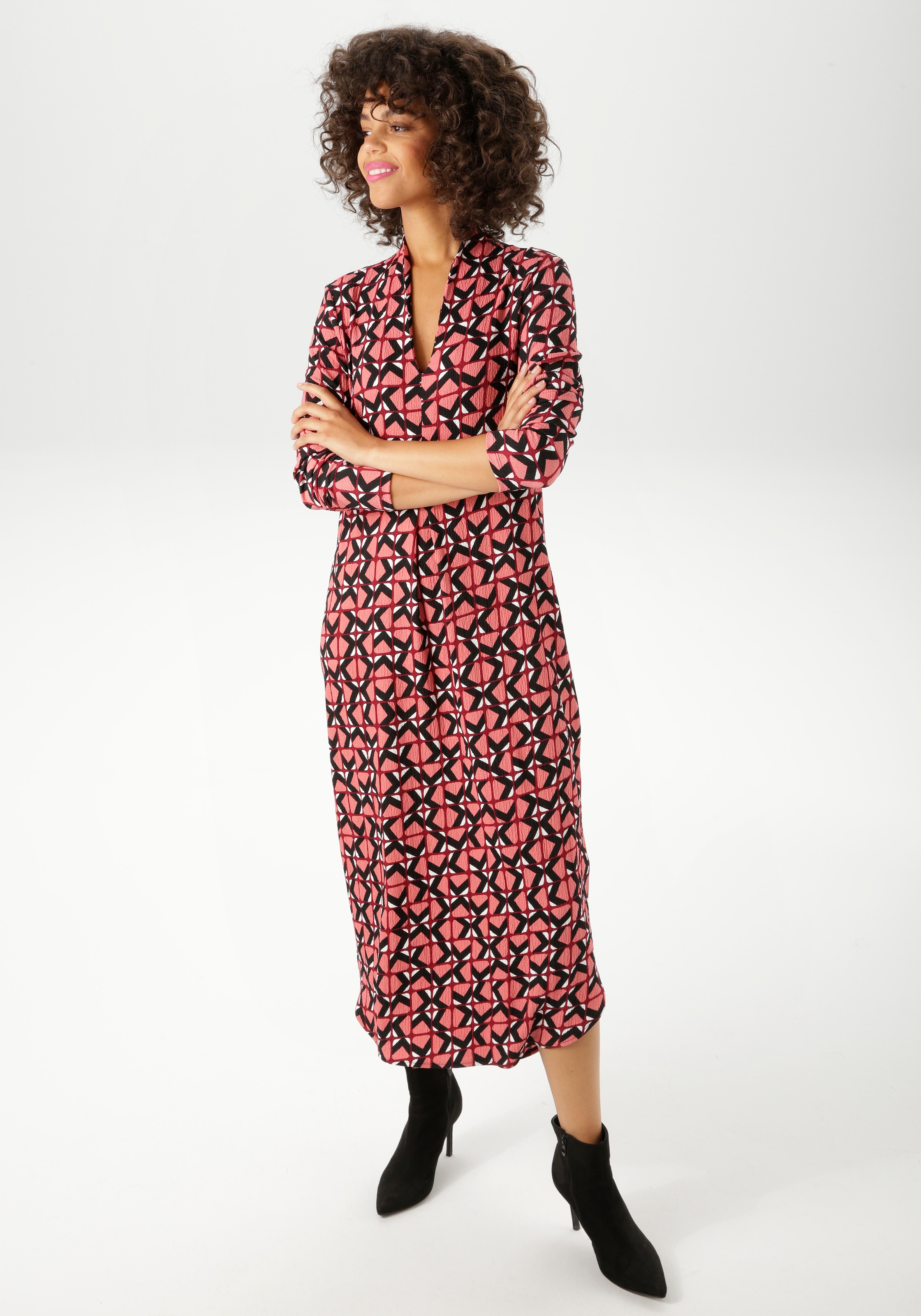 Aniston CASUAL Midikleid mit grafischem Retro-Muster - jedes Teil ein Unikat - NEUE KOLLEKTION