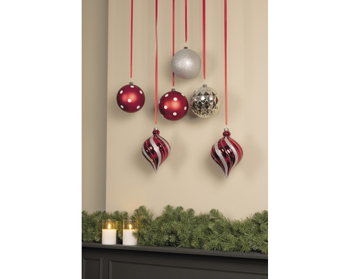 Kerstboomballen Ø 15 cm rood wit zilver 6 st.