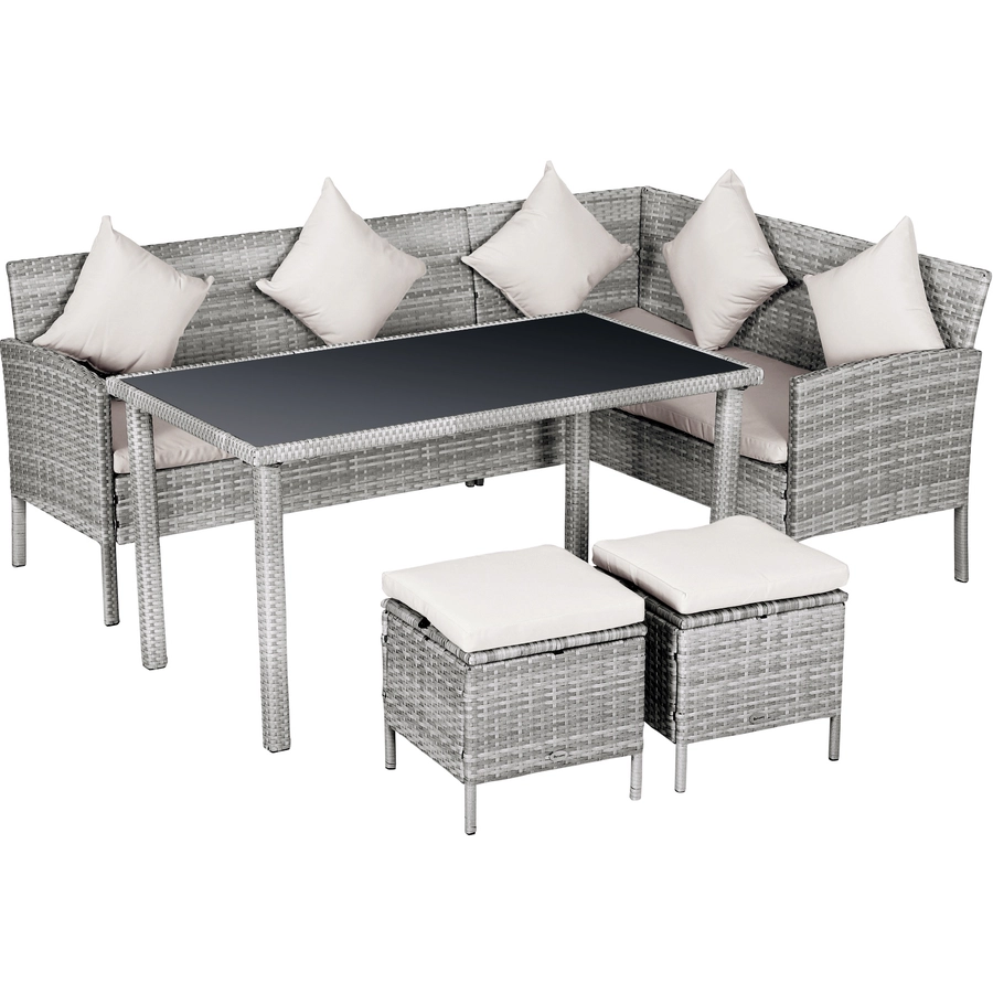 Outsunny Rattan Sitzgruppe mit Tisch grau, cremeweiß