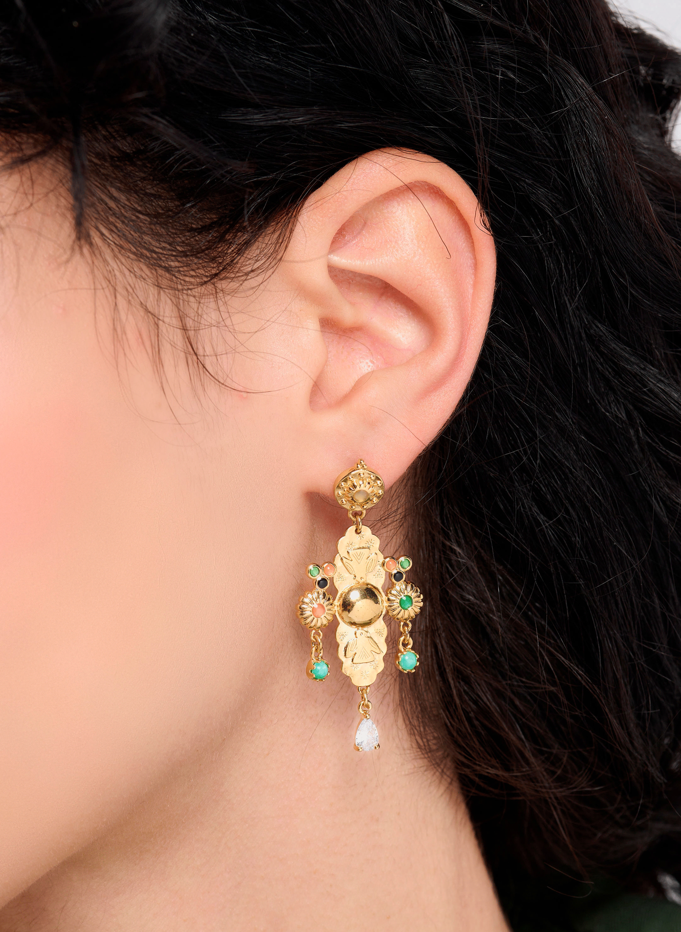 SANTO - Boucles d'oreilles pendantes pour oreilles percées en laiton | Doré