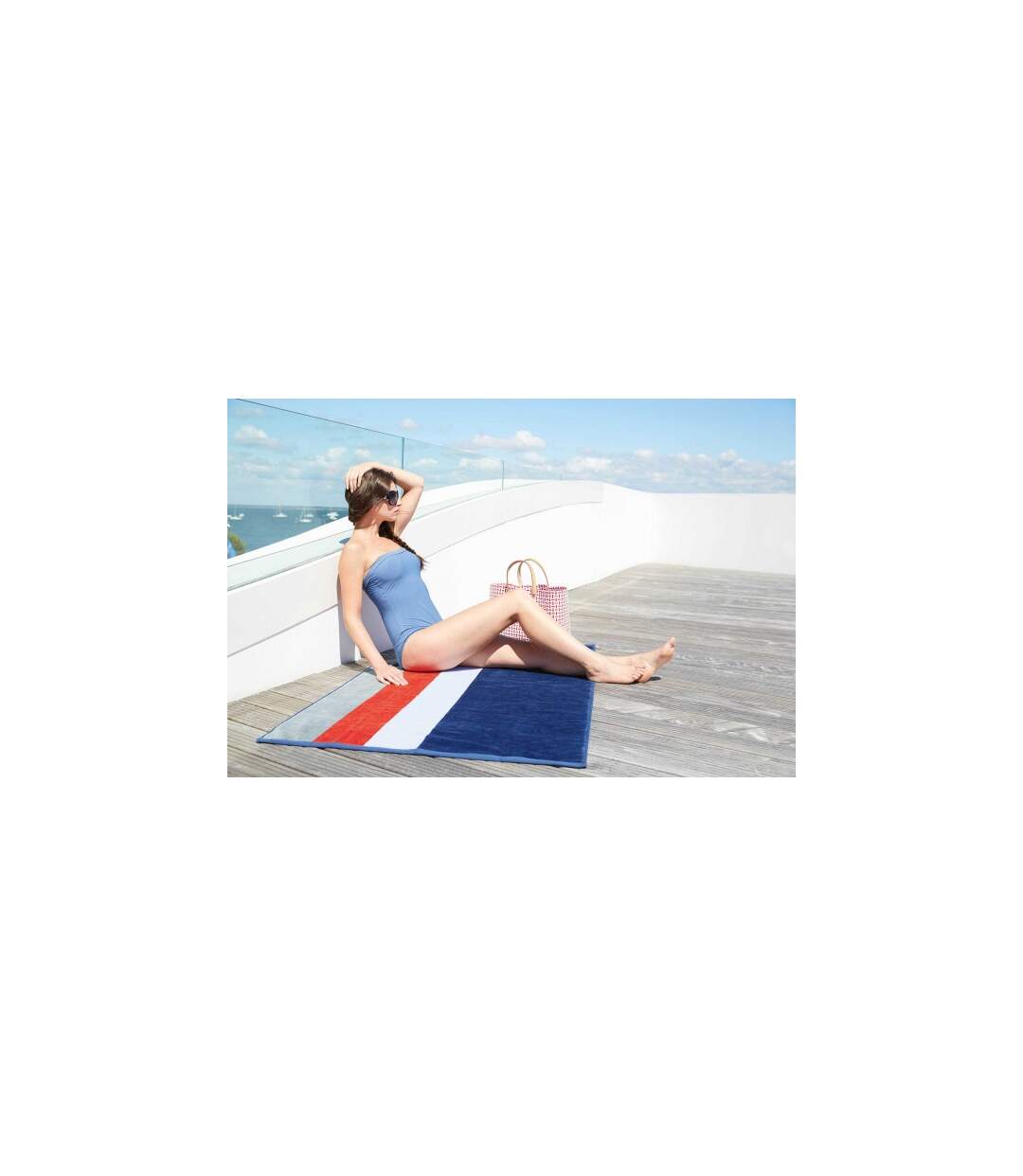 Drap de plage coton - K121 - bleu marine rayé