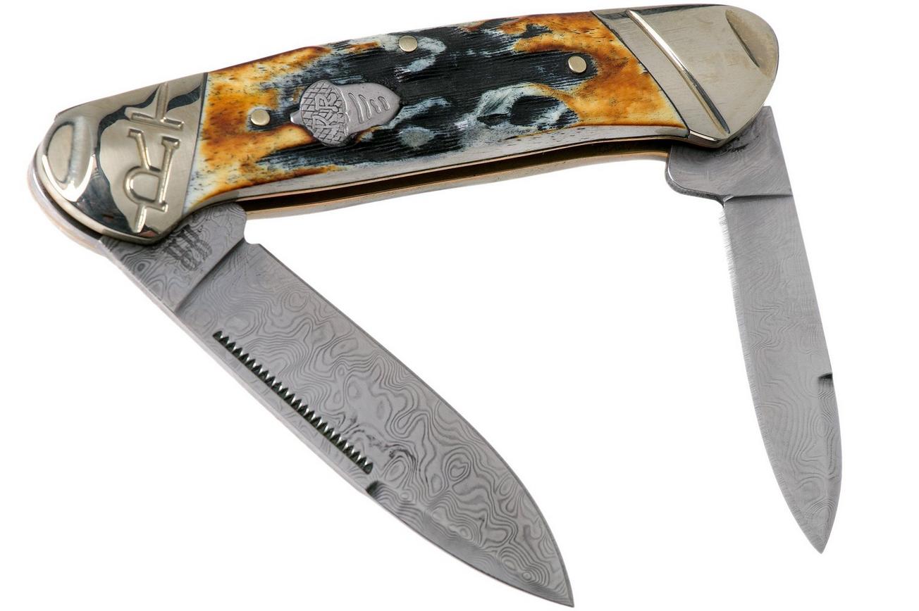Rough Ryder Canoe Cinnamon Stag RR2156 Damascus slipjoint zakmes