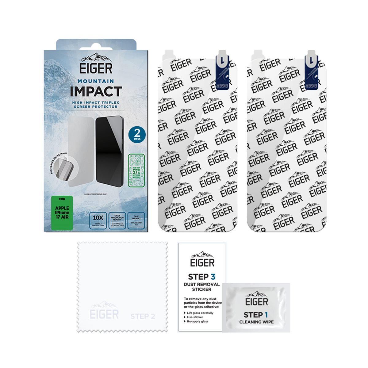(2er Set) iPhone Air Mountain Impact High Triflex Panzerglas 2.5D Displayschutz Case Friendly (EGSP01079)