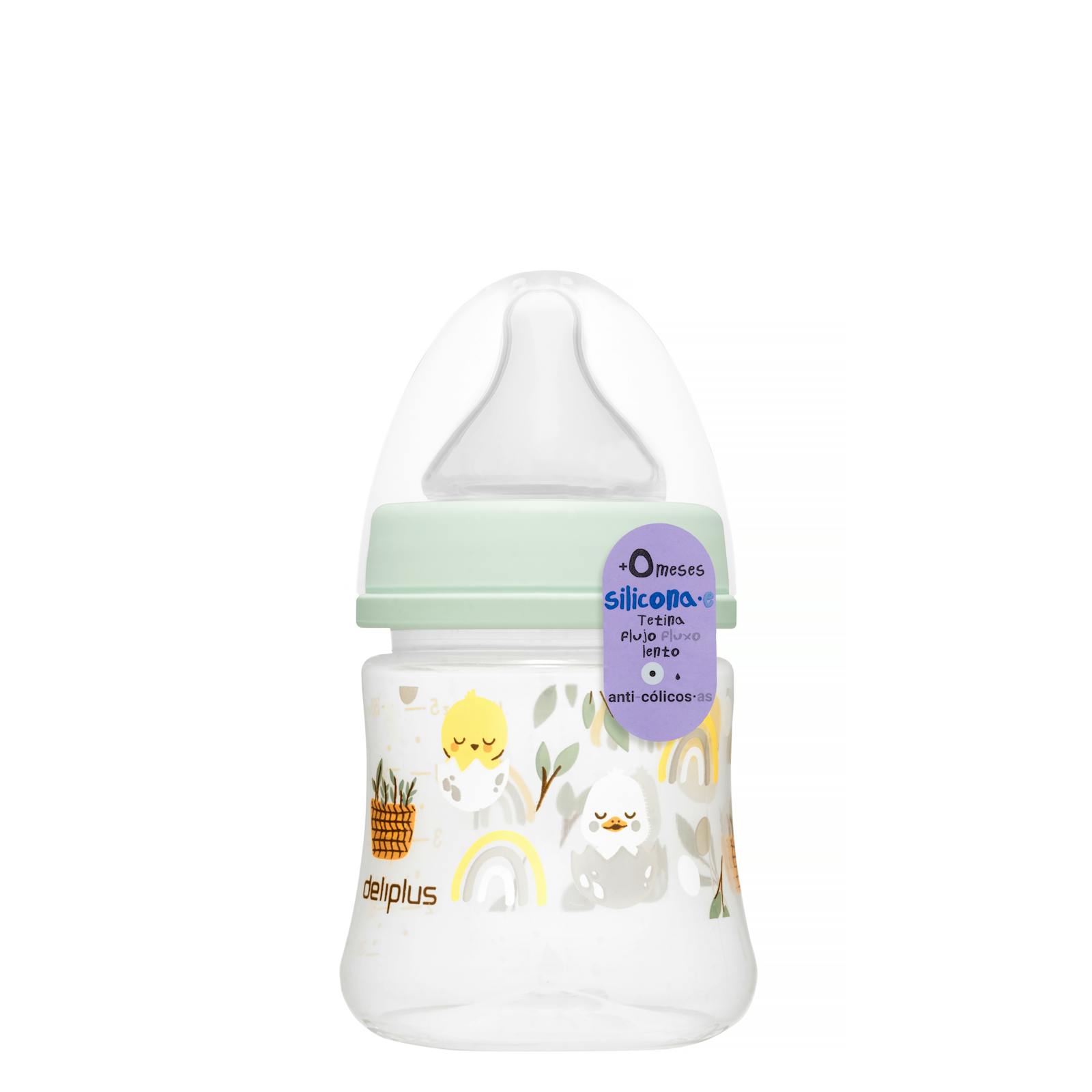Biberon à tétine en silicone à débit lent Deliplus 150 ml + 0 mois