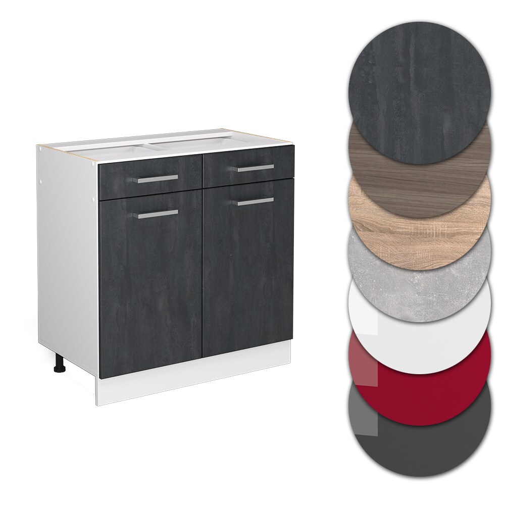 Vicco Schubunterschrank R-Line Schwarz Beton Weiß 80 cm ohne Arbeitsplatte