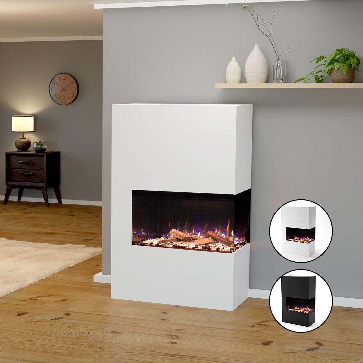 Glow Fire 'Portia' elektrische haard | LED vrijstaande haard in wit met verwarming (1500 W) | HxBxD: 140x90x45 cm