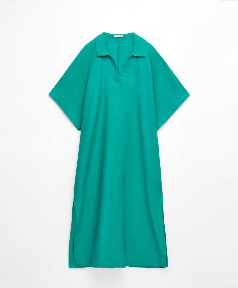 Vestido túnica com gola alta, 100% linho