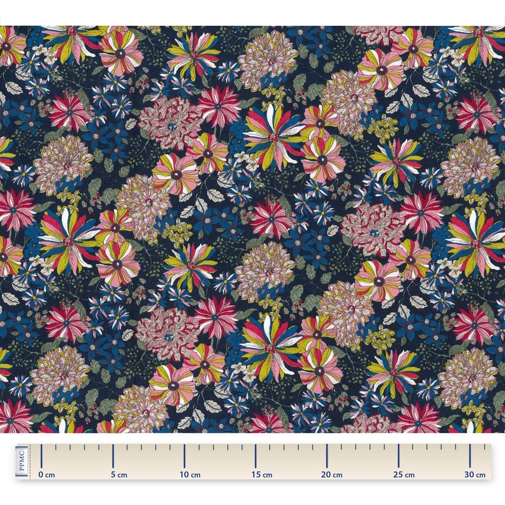 Coupon Tissu 50 Cm Dahlia Rose Marine