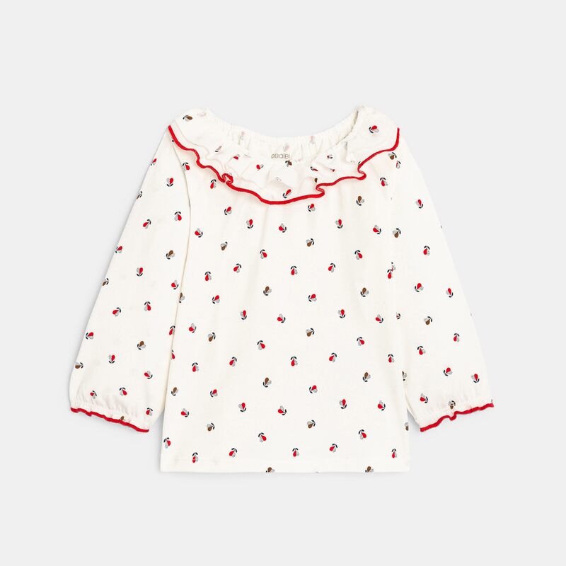 T-shirt col volanté rouge bébé fille