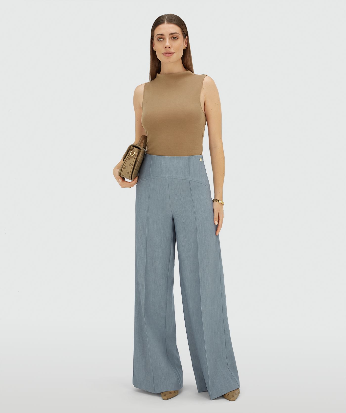 JV-MICHELLA high waisted wide leg pantalon - sky blue melange