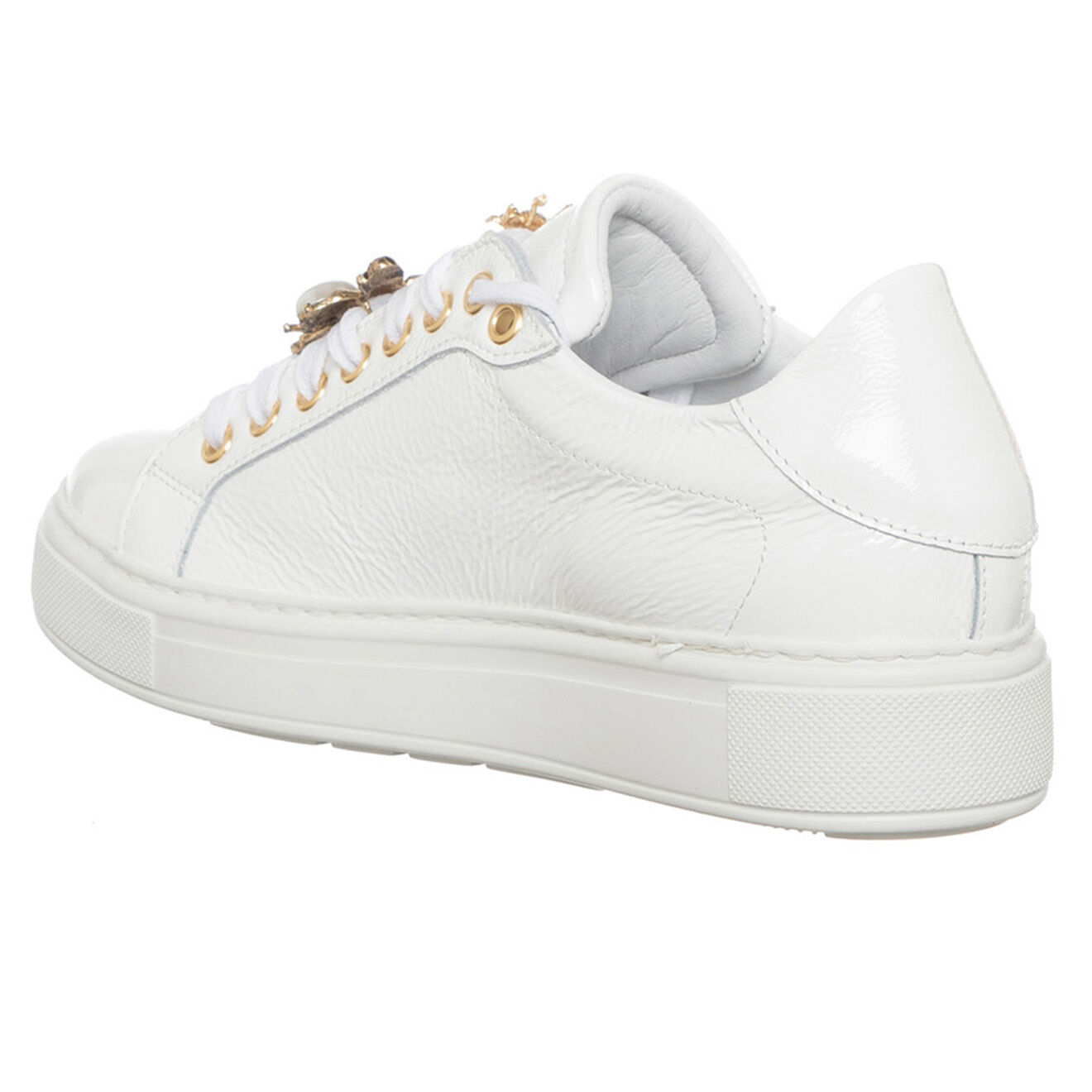 Loretta Pettinari Sneakers en Cuir Napla blanc/doré