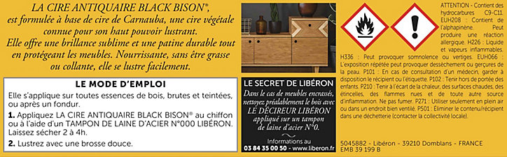 Cire pâte antiquaire black bison pour meubles Libéron chêne foncé 500ml