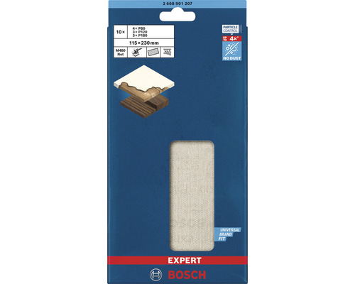 Schuurvel voor Bosch excenterschuurmachines, 115x230 mm, korrel 80/120/180, ongeperforeerd, 10 stuks