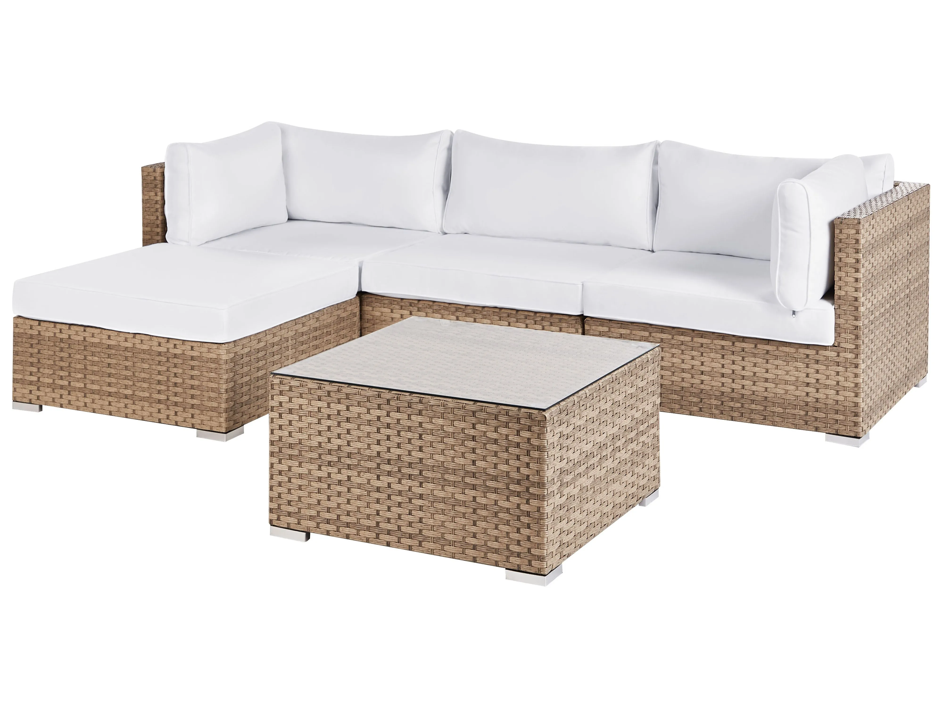 Tuin hoekloungeset met tafel 4-zits SANO rechtszijdig modulair PE rotan Natuurlijk